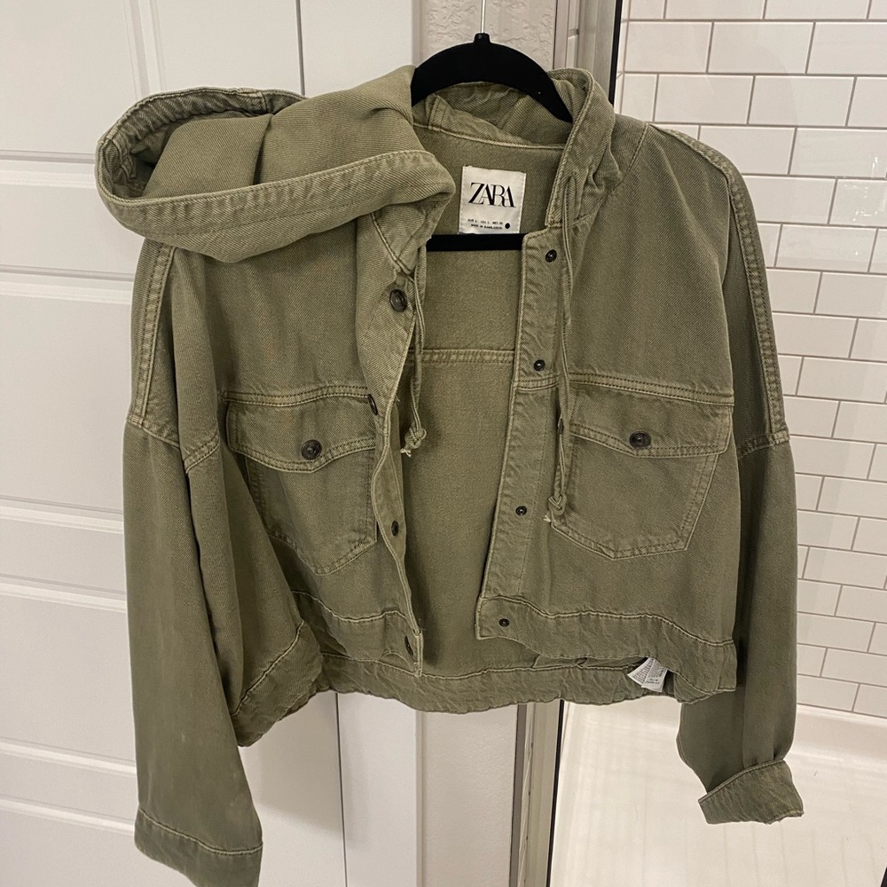 Zara Green denim cropped jacket